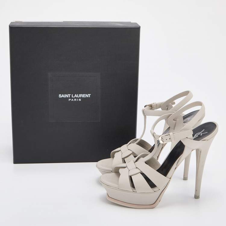 Pre Owned Yves Saint Laurent Grey Leather Tribute Sandals Size 38.5