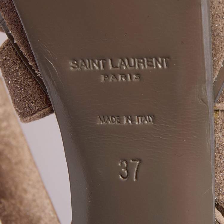 مملوكة مسبقًا Yves Saint Laurent Grey Suede Tribute Platform Ankle Strap Sandals Size 37