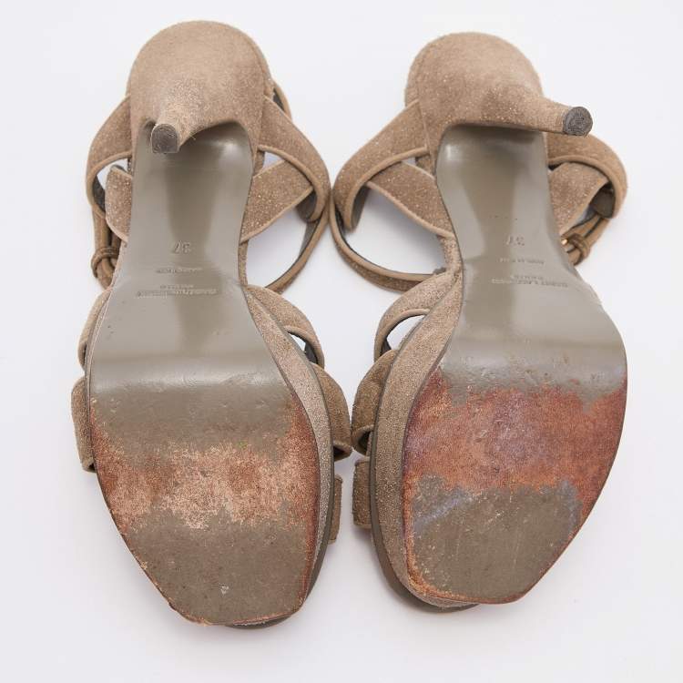 مملوكة مسبقًا Yves Saint Laurent Grey Suede Tribute Platform Ankle Strap Sandals Size 37