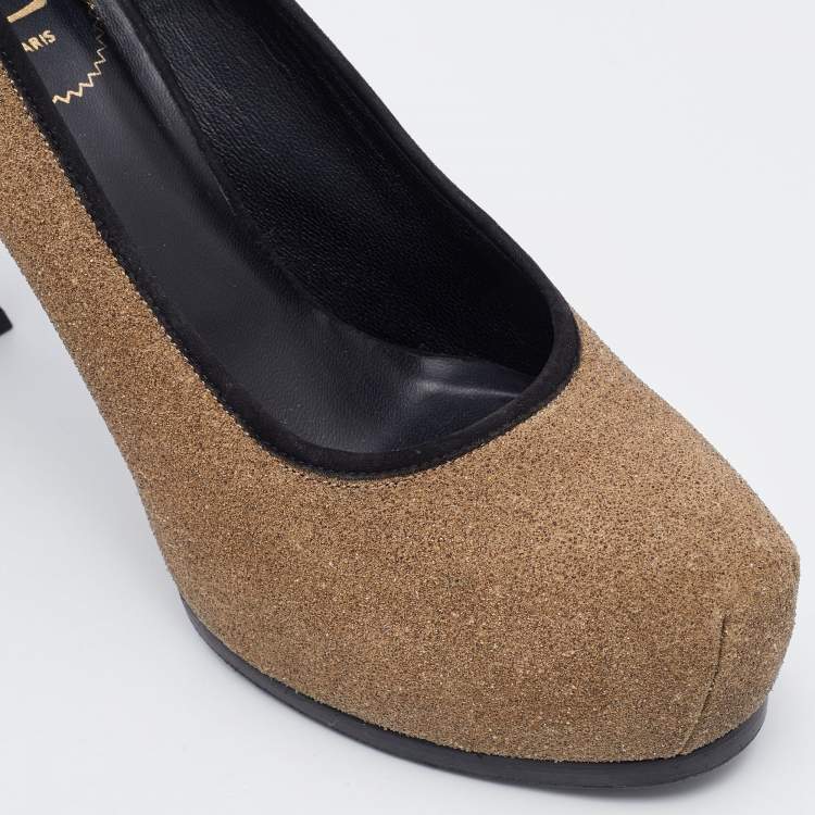 Pre Owned Yves Saint Laurent Brown/Black Suede Tribtoo Platform Pumps Size 41