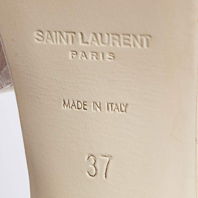Pre Owned Yves Saint Laurent White Lizard Embossed Leather Tribute Ankle Strap Sandals Size 37