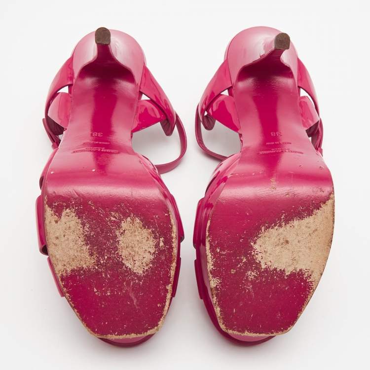 Pre Owned Yves Saint Laurent Pink Patent Tribute Sandals Size 38