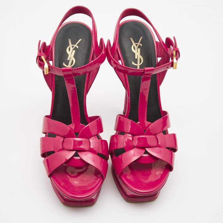 Pre Owned Yves Saint Laurent Pink Patent Tribute Sandals Size 38