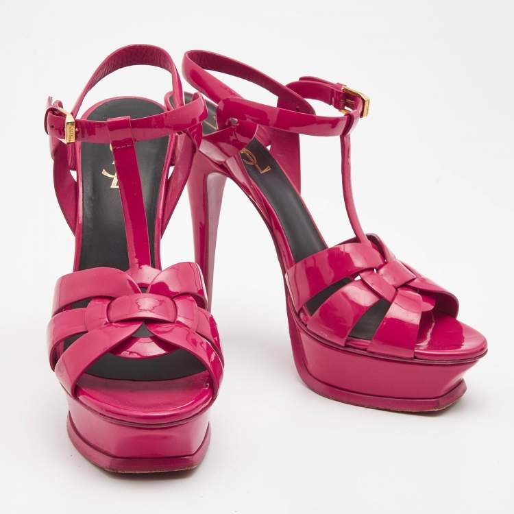 Pre Owned Yves Saint Laurent Pink Patent Tribute Sandals Size 38