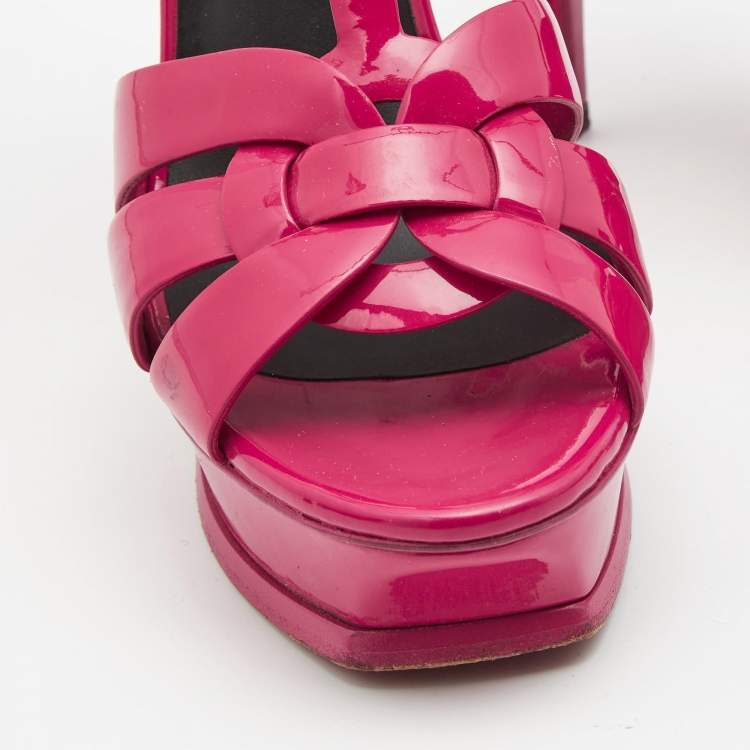 Pre Owned Yves Saint Laurent Pink Patent Tribute Sandals Size 38