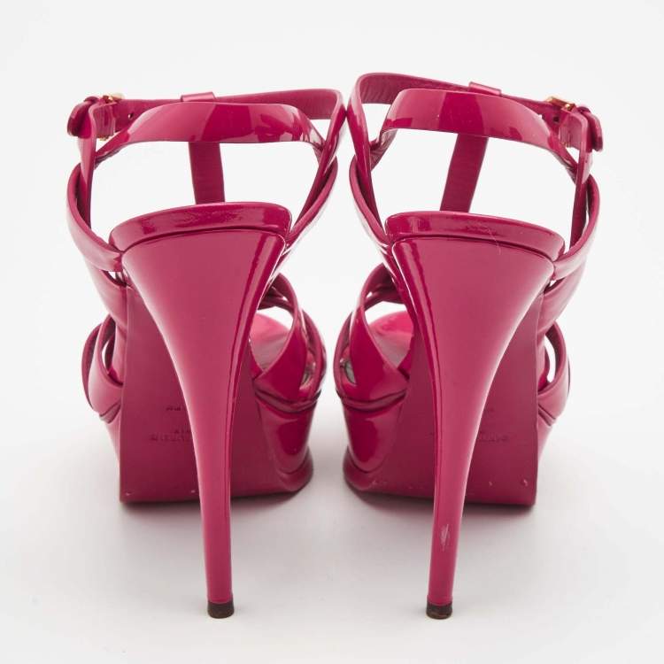 Pre Owned Yves Saint Laurent Pink Patent Tribute Sandals Size 38