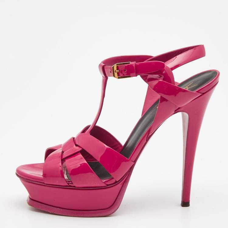 Pre Owned Yves Saint Laurent Pink Patent Tribute Sandals Size 38