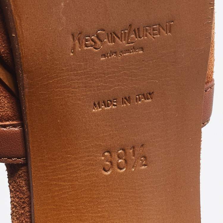 Pre Owned Yves Saint Laurent Brown Suede and Leather Tribute Sandals Size 38.5