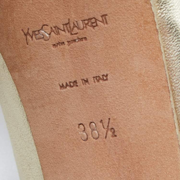Pre Owned Yves Saint Laurent Gold Leather Tribtoo Platform Pumps Size 38.5