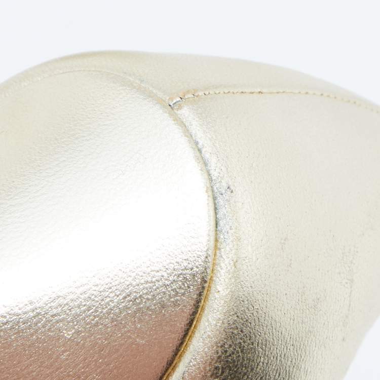 Pre Owned Yves Saint Laurent Gold Leather Tribtoo Platform Pumps Size 38.5