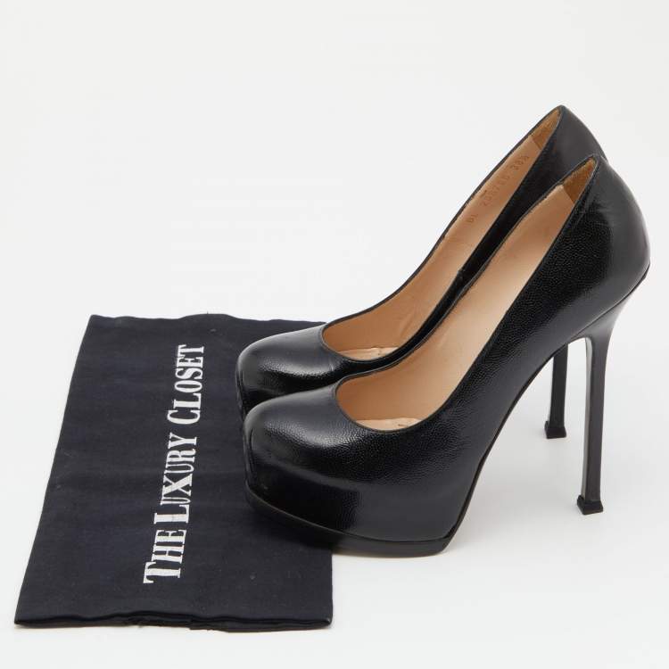 Pre Owned Yves Saint Laurent Black Leather Tribtoo Platform Pumps Size 38.5