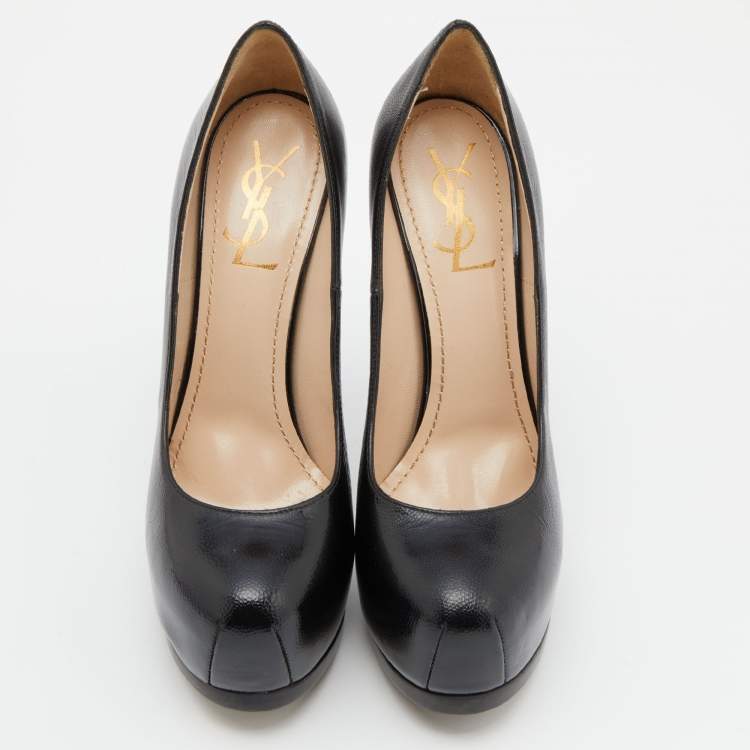 Pre Owned Yves Saint Laurent Black Leather Tribtoo Platform Pumps Size 38.5