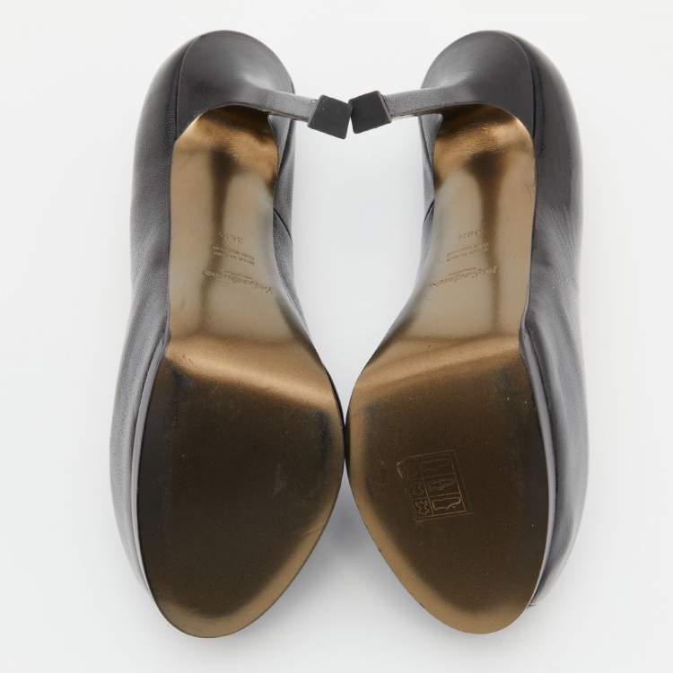 Pre Owned Yves Saint Laurent Black Leather Tribtoo Platform Pumps Size 38.5