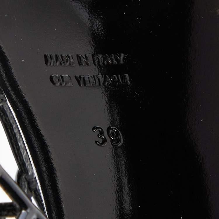 Pre Owned Yves Saint Laurent Black Patent Leather Caged Mid Calf Boots Size 39
