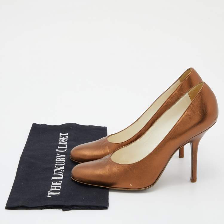 Pre Owned Yves Saint Laurent Metallic Brown Leather Pumps Size 40