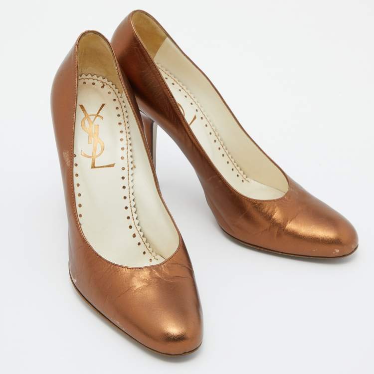 Pre Owned Yves Saint Laurent Metallic Brown Leather Pumps Size 40