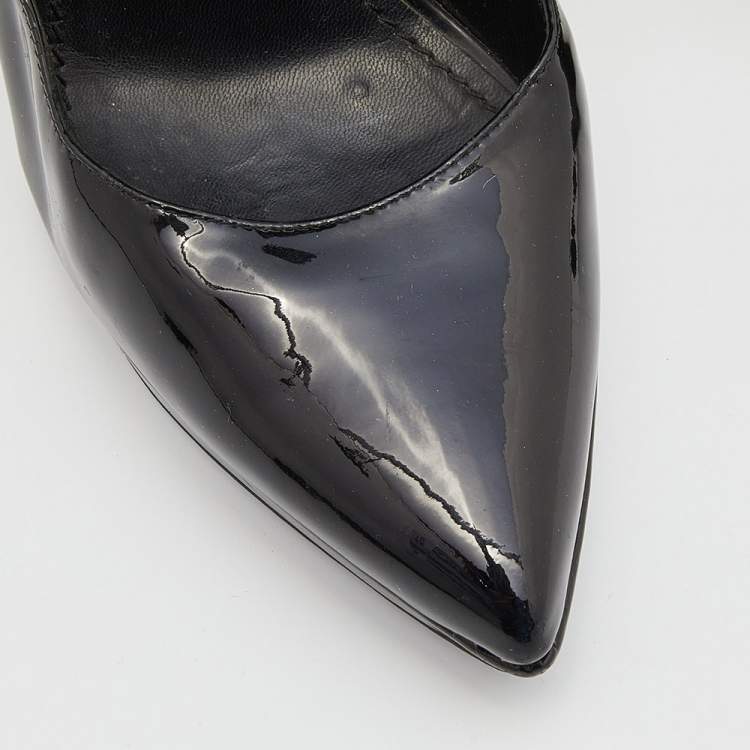 Pre Owned Yves Saint Laurent Black Patent Leather Pointed Toe Platform Pumps Size 37