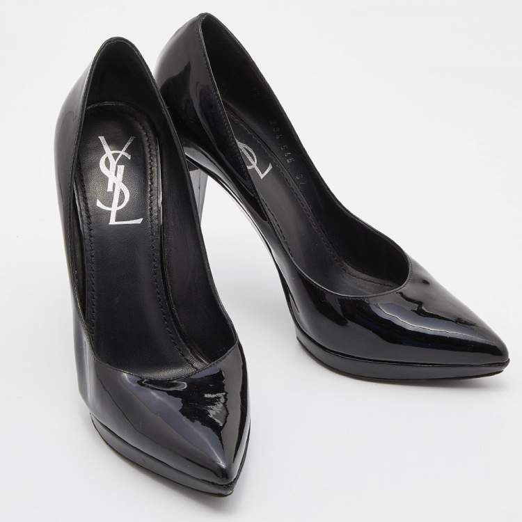 Pre Owned Yves Saint Laurent Black Patent Leather Pointed Toe Platform Pumps Size 37