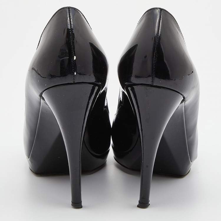 Pre Owned Yves Saint Laurent Black Patent Leather Pointed Toe Platform Pumps Size 37