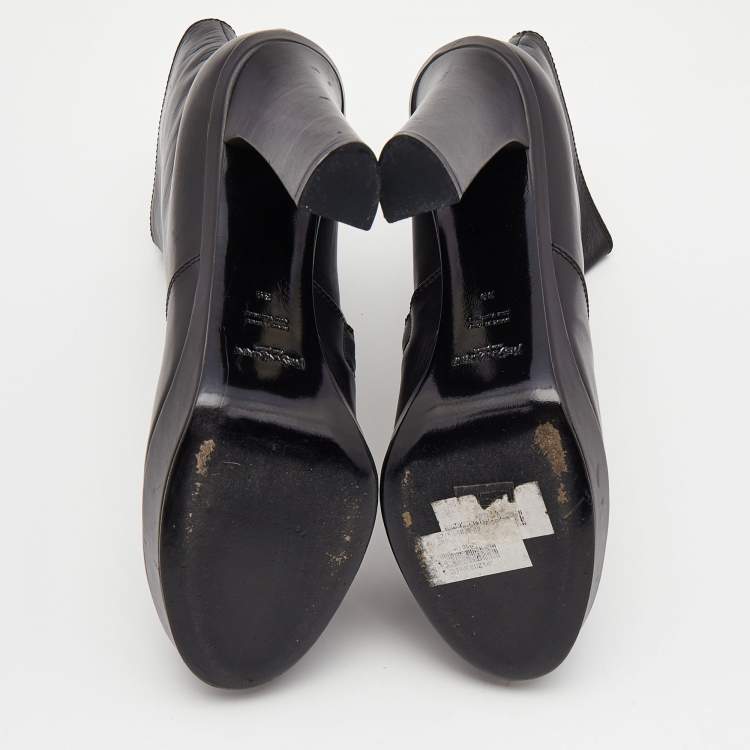 Pre Owned Yves Saint Laurent Black Leather Platform Ankle Booties Size 39
