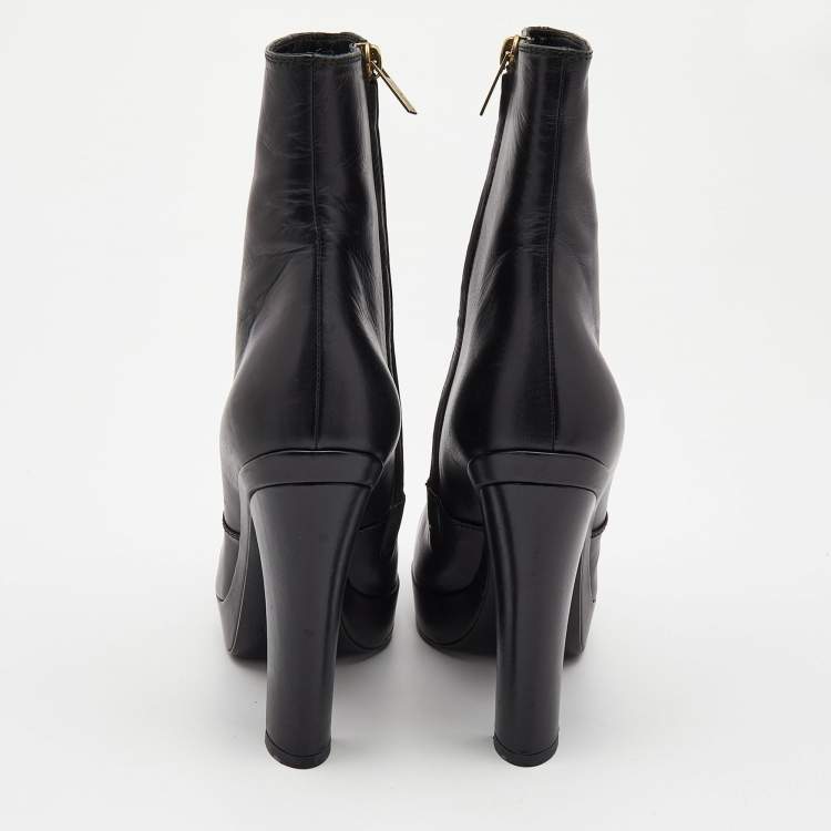 Pre Owned Yves Saint Laurent Black Leather Platform Ankle Booties Size 39