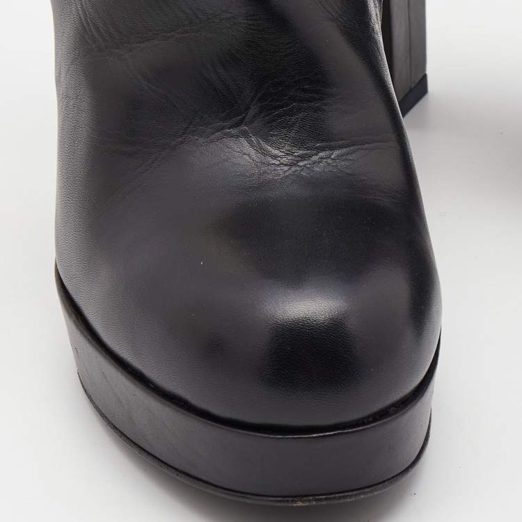Pre Owned Yves Saint Laurent Black Leather Platform Ankle Booties Size 39