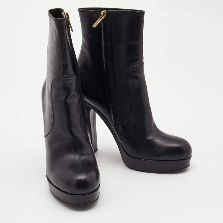 Pre Owned Yves Saint Laurent Black Leather Platform Ankle Booties Size 39