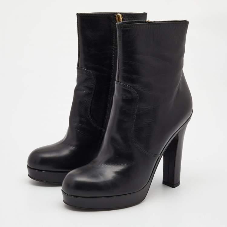 Pre Owned Yves Saint Laurent Black Leather Platform Ankle Booties Size 39