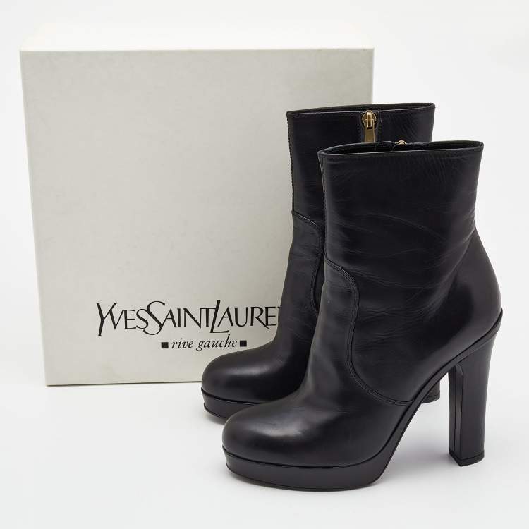Pre Owned Yves Saint Laurent Black Leather Platform Ankle Booties Size 39