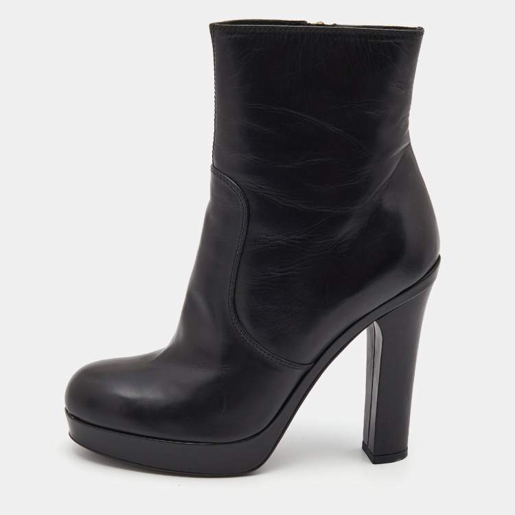 Pre Owned Yves Saint Laurent Black Leather Platform Ankle Booties Size 39