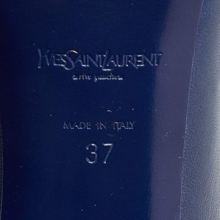 Pre Owned Yves Saint Laurent Navy Blue Leather Platform Pumps Size 37