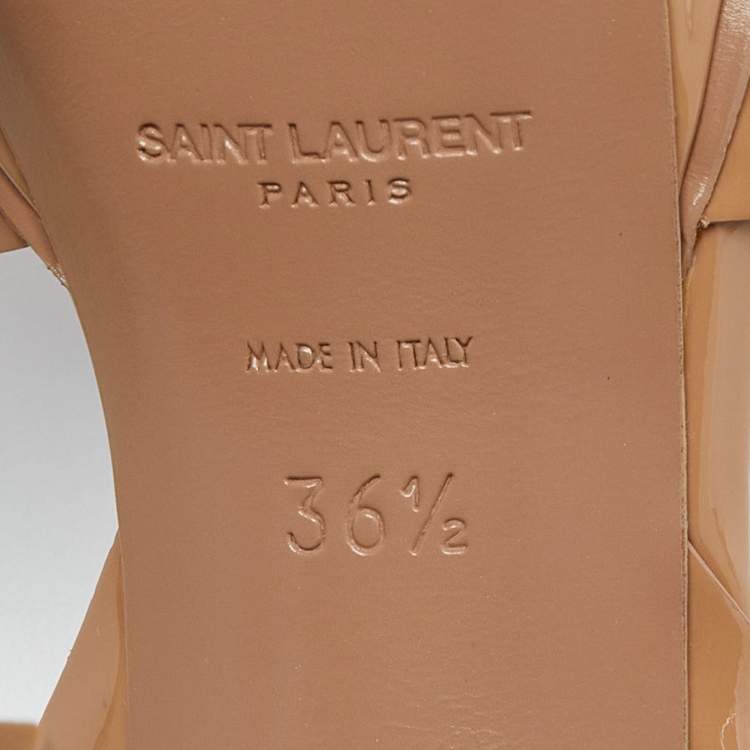 Pre Owned Yves Saint Laurent Beige Patent Leather Tribute Ankle Strap Sandals Size 36.5