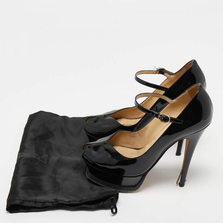 Pre Owned Yves Saint Laurent Black Patent Leather Peep Toe Pumps Size 35