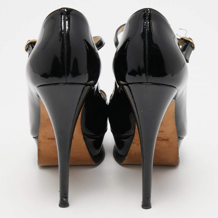 Pre Owned Yves Saint Laurent Black Patent Leather Peep Toe Pumps Size 35