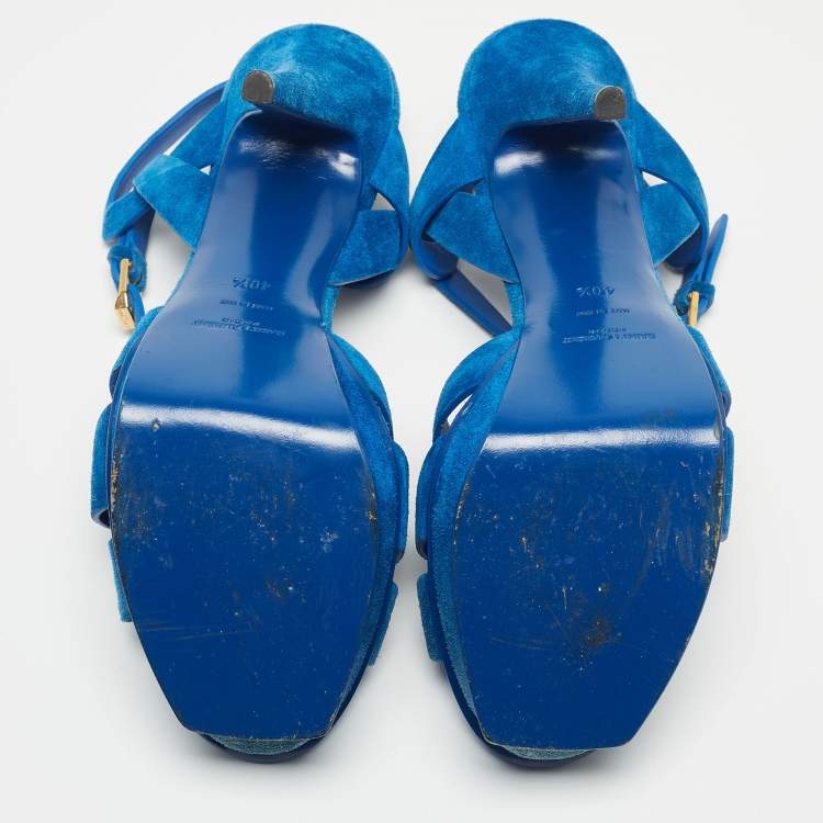 Pre Owned Yves Saint Laurent Blue Suede Tribute Ankle Strap Sandals Size 40.5