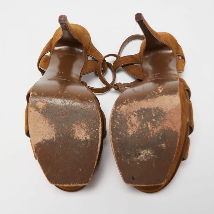 Pre Owned Yves Saint Laurent Brown Suede Tribute Platform Sandals Size 40