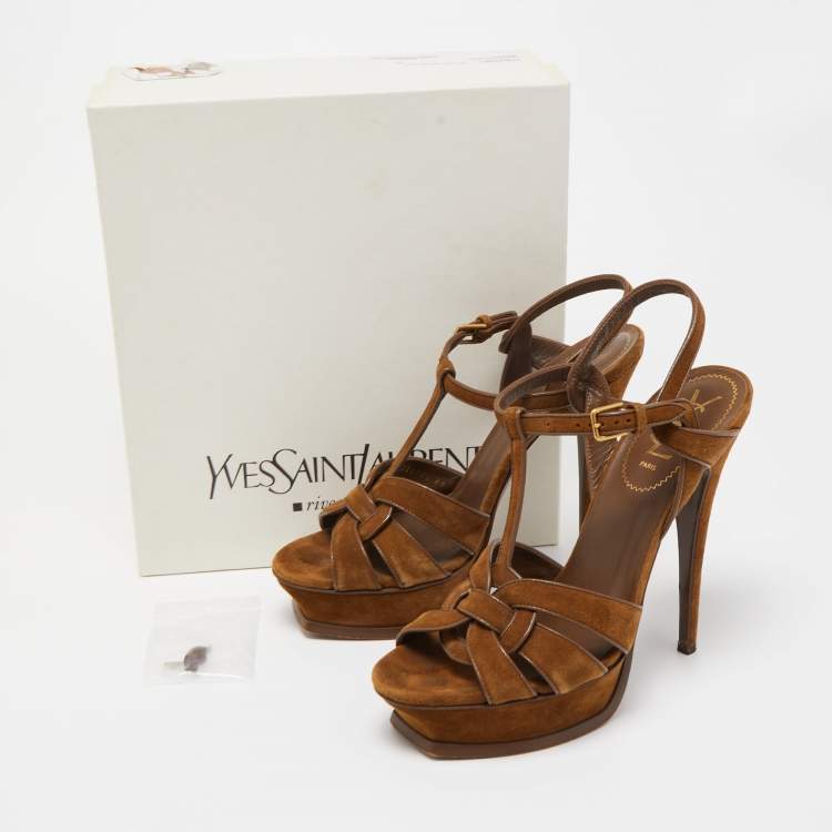 Pre Owned Yves Saint Laurent Brown Suede Tribute Platform Sandals Size 40