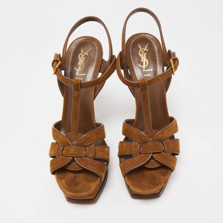 Pre Owned Yves Saint Laurent Brown Suede Tribute Platform Sandals Size 40
