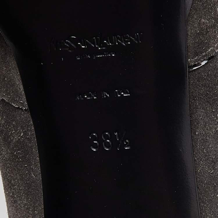 Pre Owned Yves Saint Laurent Grey Suede and Leather Janis Booties Size 38.5