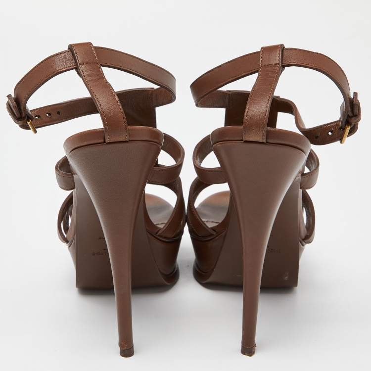 Pre Owned Yves Saint Laurent Brown Leather Platform Sandals Size 40