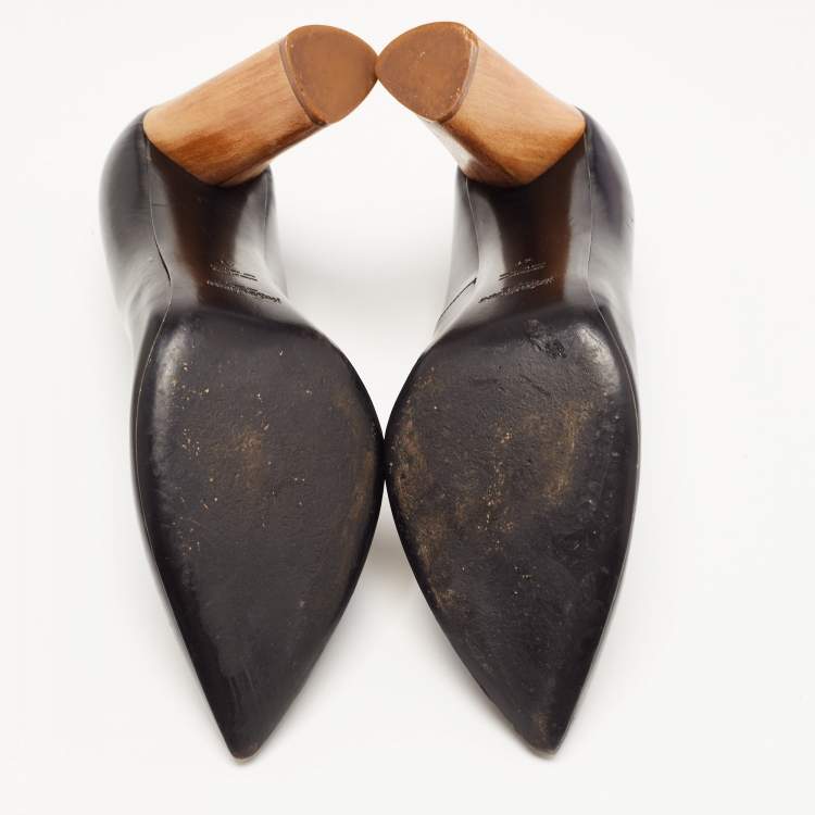 Pre Owned Yves Saint Laurent Black Leather Pointed Toe Wood Heel Pumps Size 41