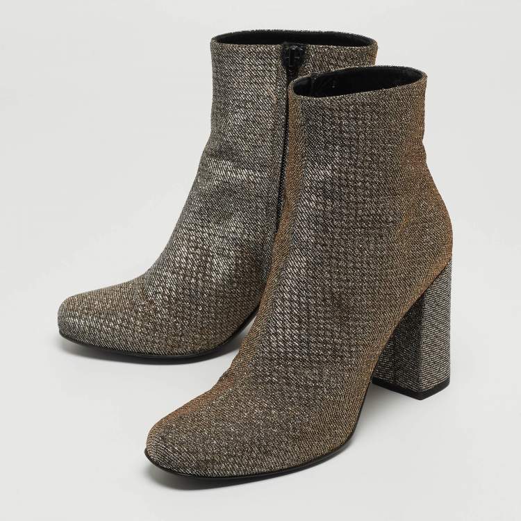 Pre Owned Yves Saint Laurent Silver Lurex Fabric Ankle Boots Size 37