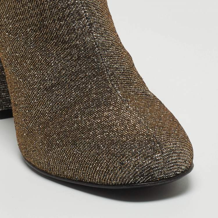 Pre Owned Yves Saint Laurent Silver Lurex Fabric Ankle Boots Size 37