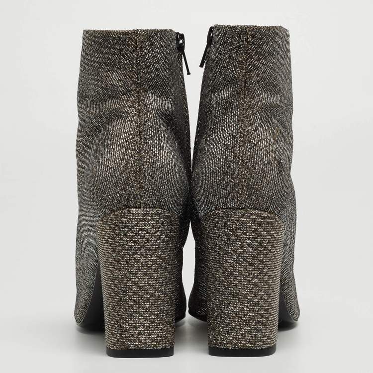 Pre Owned Yves Saint Laurent Silver Lurex Fabric Ankle Boots Size 37