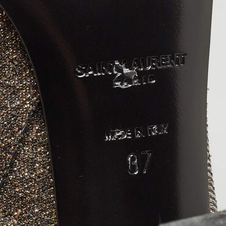 Pre Owned Yves Saint Laurent Silver Lurex Fabric Ankle Boots Size 37