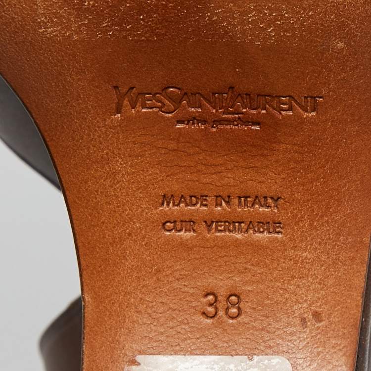 Pre Owned Yves Saint Laurent Brown Leather Wedge Platform Ankle Strap Sandals Size 38