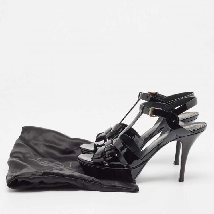 مملوكة مسبقًا Yves Saint Laurent Black Patent Tribute Ankle Strap Sandals Size 36.5