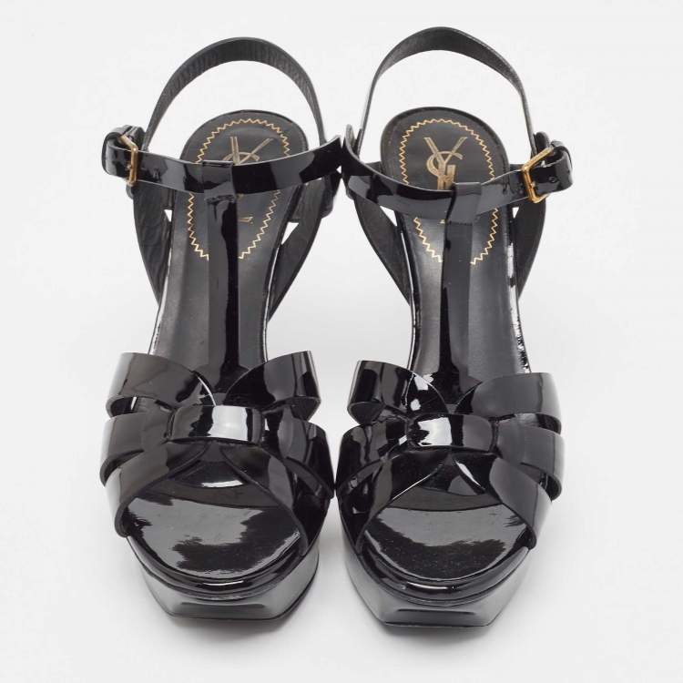 مملوكة مسبقًا Yves Saint Laurent Black Patent Tribute Ankle Strap Sandals Size 36.5