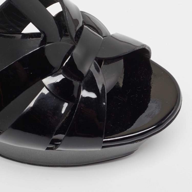 مملوكة مسبقًا Yves Saint Laurent Black Patent Tribute Ankle Strap Sandals Size 36.5