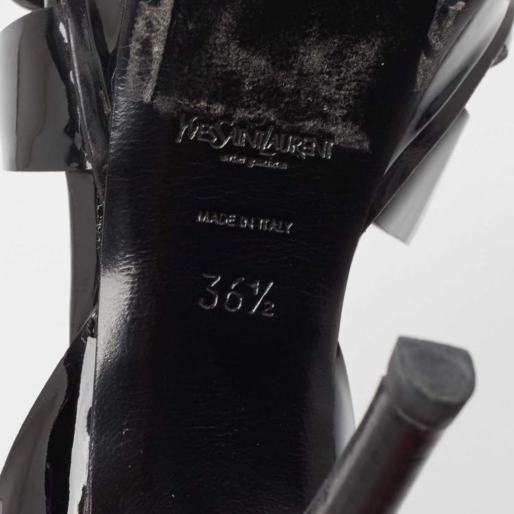مملوكة مسبقًا Yves Saint Laurent Black Patent Tribute Ankle Strap Sandals Size 36.5